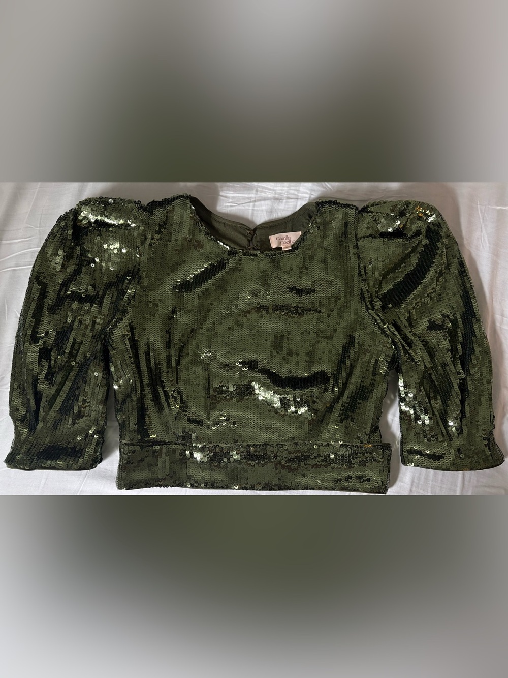 Camila Coelho Olive Green Sequin Crop Top
